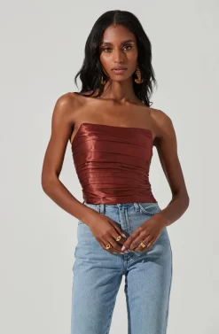 Mercury Ruched Tube Top -ASTR the Label Store ACT17360 RUST 4 scaled