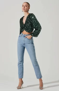 Nix Sequin Wrap Front Top -ASTR the Label Store ACT17381SE GREEN 2 scaled