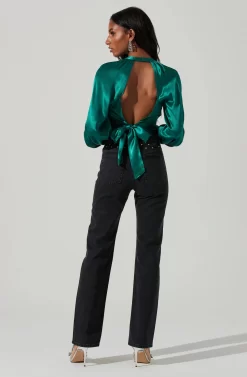 Idara Satin Open Back Top -ASTR the Label Store ACT17466 GREEN 6 scaled