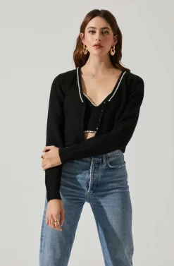 Melissa Pearl Embellished Cardigan Sweater -ASTR the Label Store ACT17475P BLACK 4 scaled