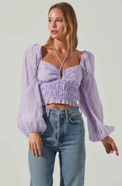 Irwin Puff Sleeve Halter Neck Top 12 Irwin Puff Sleeve Halter Neck Top -ASTR the Label Store ACT17492 LAVENDER 2 scaled