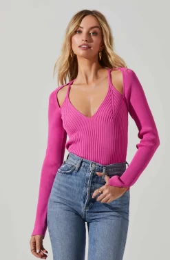 Estefania Shoulder Cutout Sweater -ASTR the Label Store ACT17497 HOTPINK 2 scaled
