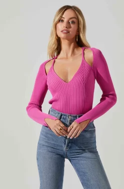 Estefania Shoulder Cutout Sweater -ASTR the Label Store ACT17497 HOTPINK 3 scaled