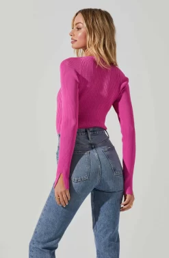 Estefania Shoulder Cutout Sweater -ASTR the Label Store ACT17497 HOTPINK 4 scaled