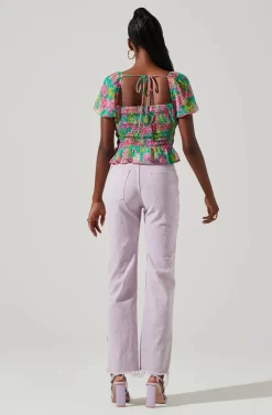 Leigh Floral Pleated Puff Sleeve Top -ASTR the Label Store ACT17509 GREENPINKMULTI 5 scaled