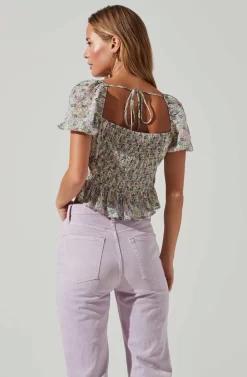 Leigh Floral Pleated Puff Sleeve Top -ASTR the Label Store ACT17509 GREENPURPLEFLORAL 3 scaled