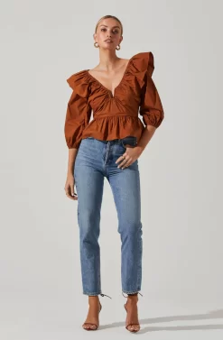 Gemma Ruffle Peplum Top 12 Gemma Ruffle Peplum Top -ASTR the Label Store ACT17531 BROWN 2 scaled
