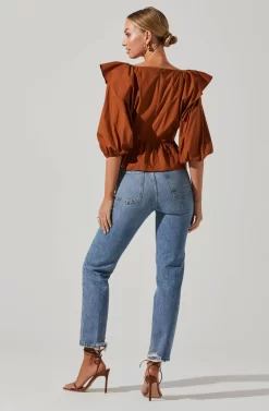Gemma Ruffle Peplum Top 13 Gemma Ruffle Peplum Top -ASTR the Label Store ACT17531 BROWN 5 scaled