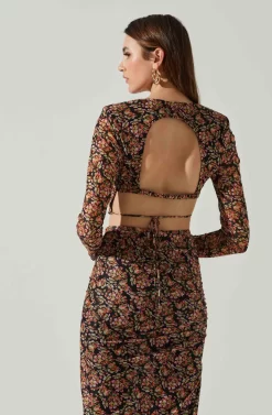 Louisa Floral Long Sleeve Open Back Crop Top -ASTR the Label Store ACT17568 BLACKORANGEMULTI 5 scaled