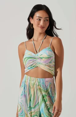Savine Ruched Tie Dye Halter Top -ASTR the Label Store ACT17599 GREENSWIRL 3 scaled