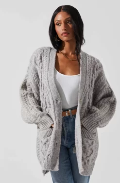 Charli Cable Knit Oversized Cardigan Sweater -ASTR the Label Store ACT17626 GRAY 4 scaled