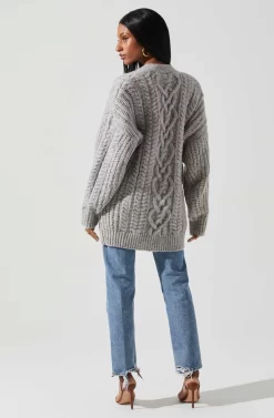 Charli Cable Knit Oversized Cardigan Sweater -ASTR the Label Store ACT17626 GRAY 5 scaled