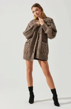 Charli Cable Knit Oversized Cardigan Sweater -ASTR the Label Store ACT17626 MOCHA 1 scaled