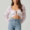 Valo Floral Eyelet Long Sleeve Crop Top