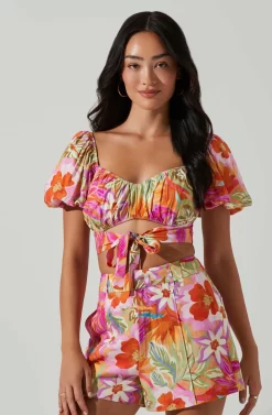 Kerry Floral Puff Sleeve Tie Waist Top
