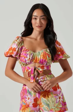 Kerry Floral Puff Sleeve Tie Waist Top -ASTR the Label Store ACT17679L ORANGEPURPLEMULTI 3 scaled