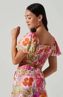 Kerry Floral Puff Sleeve Tie Waist Top -ASTR the Label Store ACT17679L ORANGEPURPLEMULTI 4 scaled