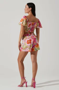 Kerry Floral Puff Sleeve Tie Waist Top -ASTR the Label Store ACT17679L ORANGEPURPLEMULTI 5 scaled