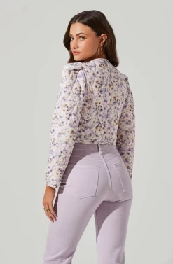 Brea Floral Quilted Cropped Puff Sleeve Jacket -ASTR the Label Store ACT17697 LILACCORALMULTI 1 5 scaled