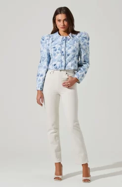 Alena Quilted Cropped Puff Sleeve Jacket -ASTR the Label Store ACT17703 BLUEABSTRACT 1 1 scaled