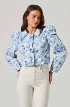 Alena Quilted Cropped Puff Sleeve Jacket -ASTR the Label Store ACT17703 BLUEABSTRACT 1 3 scaled
