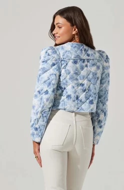 Alena Quilted Cropped Puff Sleeve Jacket -ASTR the Label Store ACT17703 BLUEABSTRACT 1 5 scaled