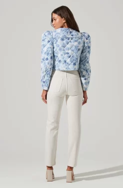 Alena Quilted Cropped Puff Sleeve Jacket -ASTR the Label Store ACT17703 BLUEABSTRACT 1 6 scaled