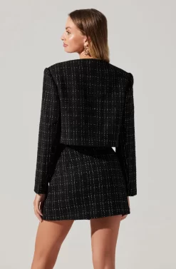 Covina Tweed Cropped Jacket -ASTR the Label Store ACT17710T BLACKPLAID 1582 186 scaled