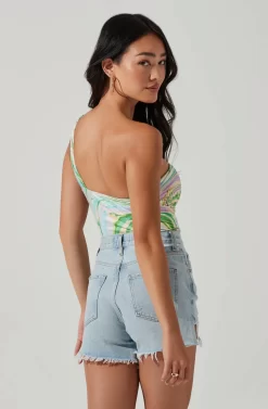 Sindri Cutout Tie Dye One Shoulder Bodysuit -ASTR the Label Store ACT17758P GREENSWIRL 5 scaled