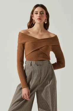 Zayla Off The Shoulder Sweater -ASTR the Label Store ACT17825 BROWN 3 scaled