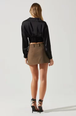 Millie Cropped Button Up Satin Top -ASTR the Label Store ACT17847 BLACK 6 scaled