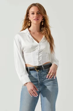 Millie Cropped Button Up Satin Top -ASTR the Label Store ACT17847 WHITE 5 4 scaled