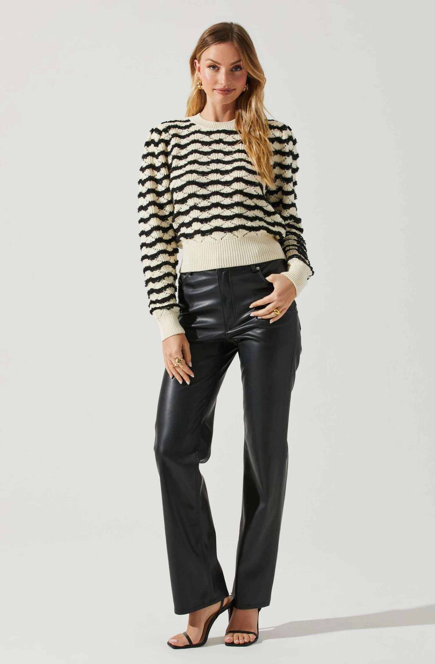 Jaylani Chevron Stripe Pointelle Sweater 5 Jaylani Chevron Stripe Pointelle Sweater - Image 5