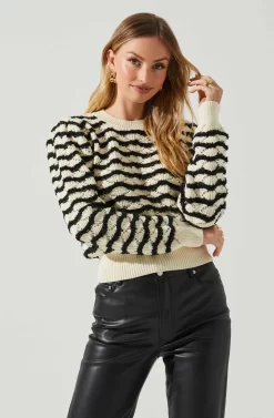 Jaylani Chevron Stripe Pointelle Sweater 14 Jaylani Chevron Stripe Pointelle Sweater -ASTR the Label Store ACT17850 CREAMBLACK 3 scaled