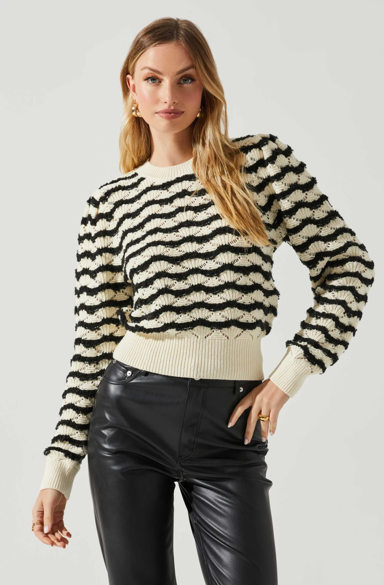 Jaylani Chevron Stripe Pointelle Sweater 1 Jaylani Chevron Stripe Pointelle Sweater