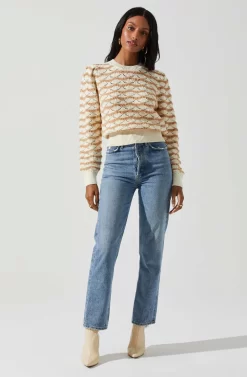 Jaylani Chevron Stripe Pointelle Sweater 19 Jaylani Chevron Stripe Pointelle Sweater -ASTR the Label Store ACT17850 CREAMMOCHA 1 scaled