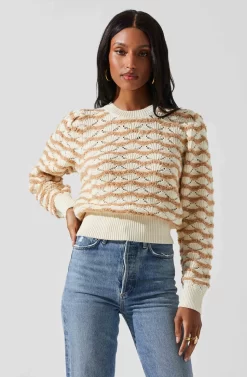 Jaylani Chevron Stripe Pointelle Sweater 20 Jaylani Chevron Stripe Pointelle Sweater -ASTR the Label Store ACT17850 CREAMMOCHA 3 scaled