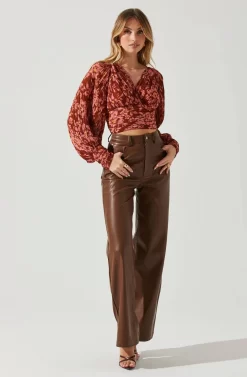 Pernilla Pleated Floral Puff Sleeve Top -ASTR the Label Store ACT17858C RUSTFLORAL 2 scaled