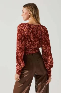 Pernilla Pleated Floral Puff Sleeve Top -ASTR the Label Store ACT17858C RUSTFLORAL 5 scaled