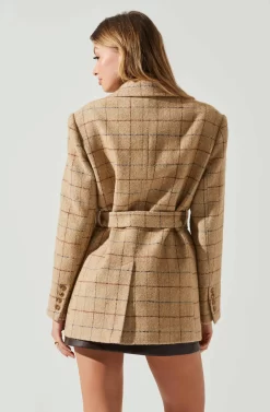 Lottie Plaid Belted Blazer -ASTR the Label Store ACT17861 TAUPEPLAID 5 scaled