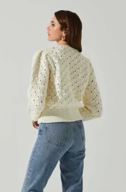 Bianca V Neck Pointelle Sweater -ASTR the Label Store ACT17869 CREAM 5 scaled
