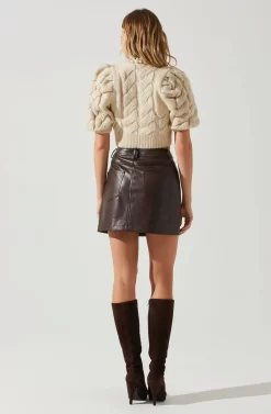 Aitana Pearl Embellished Cable Knit Short Sleeve Sweater -ASTR the Label Store ACT17877 CREAM 6 scaled