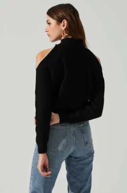 Tori Pearl Embellished Cold Shoulder Sweater -ASTR the Label Store ACT17885 BLACK 5 scaled