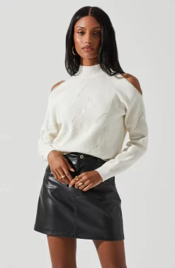 Tori Pearl Embellished Cold Shoulder Sweater -ASTR the Label Store ACT17885 CREAM 3 scaled