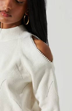 Tori Pearl Embellished Cold Shoulder Sweater -ASTR the Label Store ACT17885 CREAM 5 scaled