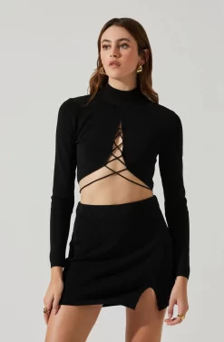 Raven Mock Neck Tie Waist Sweater -ASTR the Label Store ACT17903 BLACK 3 scaled