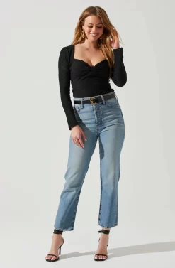 Ren Textured Sweetheart Long Sleeve Top -ASTR the Label Store ACT17975 BLACK 2 scaled