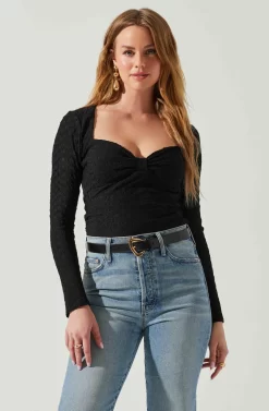 Ren Textured Sweetheart Long Sleeve Top -ASTR the Label Store ACT17975 BLACK 4 scaled