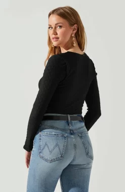 Ren Textured Sweetheart Long Sleeve Top -ASTR the Label Store ACT17975 BLACK 6 scaled