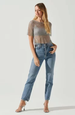 Mckay Rhinestone Mesh Short Sleeve Top -ASTR the Label Store ACT18042 GREY 2 scaled
